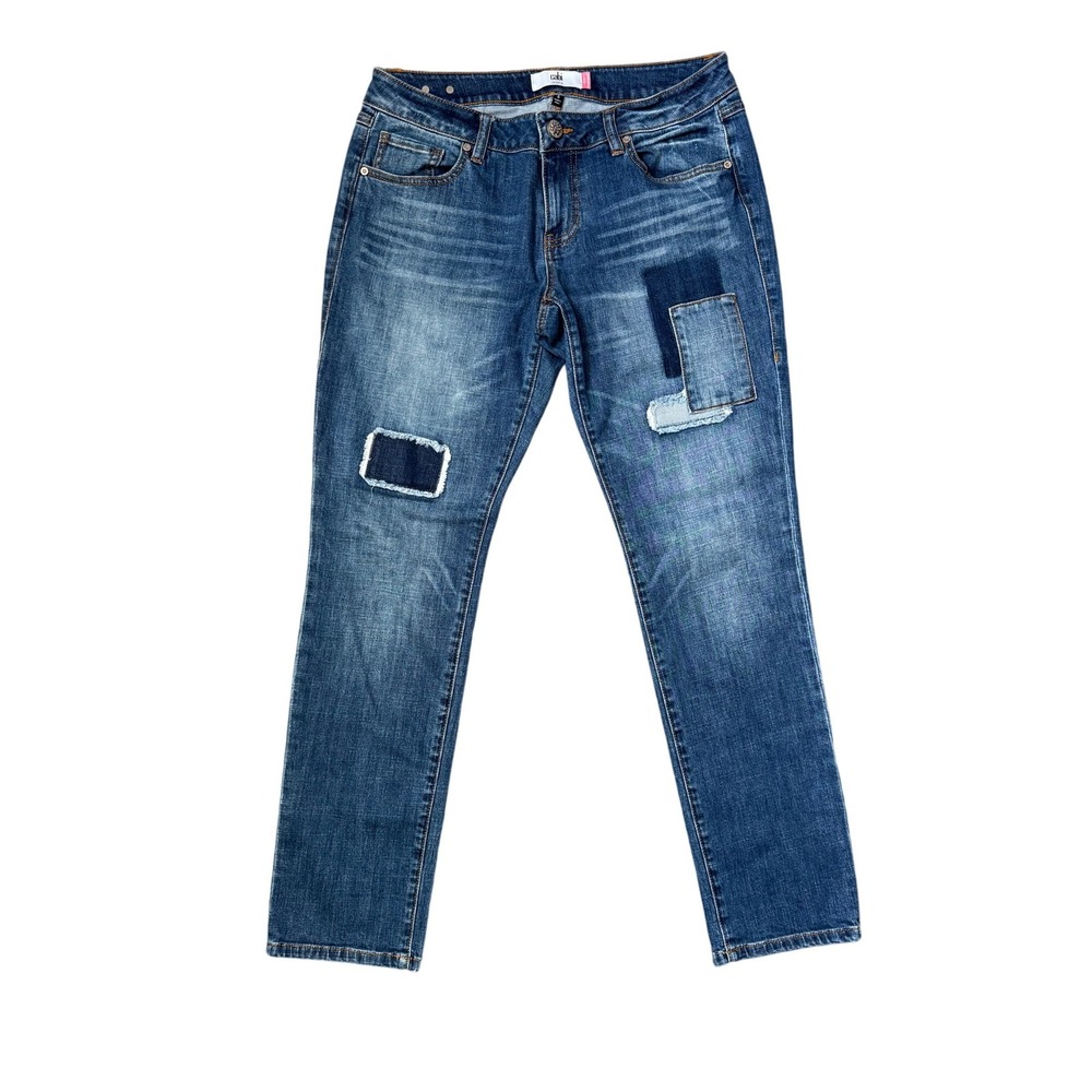 Cabi Slim Boyfriend Jeans Women Size 6 Patch Detail Medium Wash Denim‎